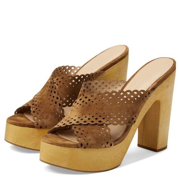 Veronica Beard 'Gaynor' Scalloped Suede Platform Sandals, Hazelwood - Picture 1 of 5